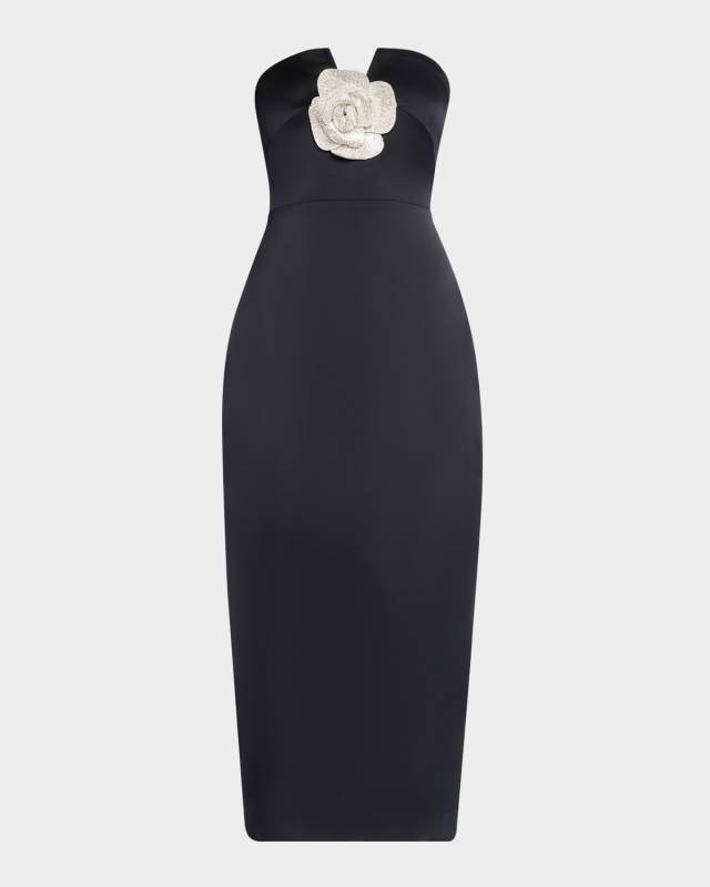 Denisa Strapless Rhinestone Applique Midi Dress